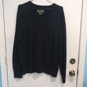 Eddie Bauer Men's V-Neck Black Sweater Cotton/Cashmere Size XL